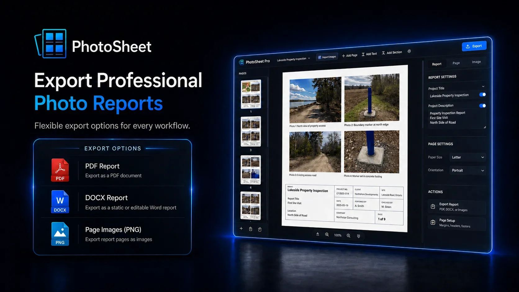PhotoSheet report export options