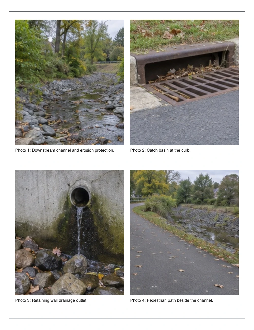 Drainage photo log with captions and no title block