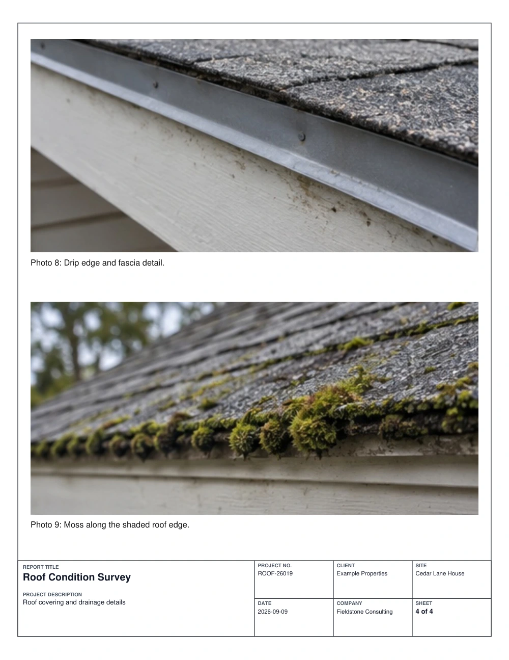 Two stacked roof inspection photos